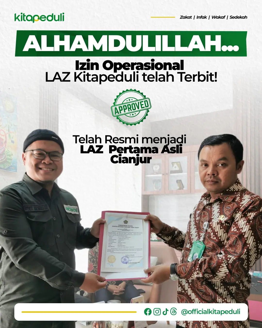 Alhamdulillah! Kitapeduli Resmi Jadi LAZ Pertama Asli Cianjur